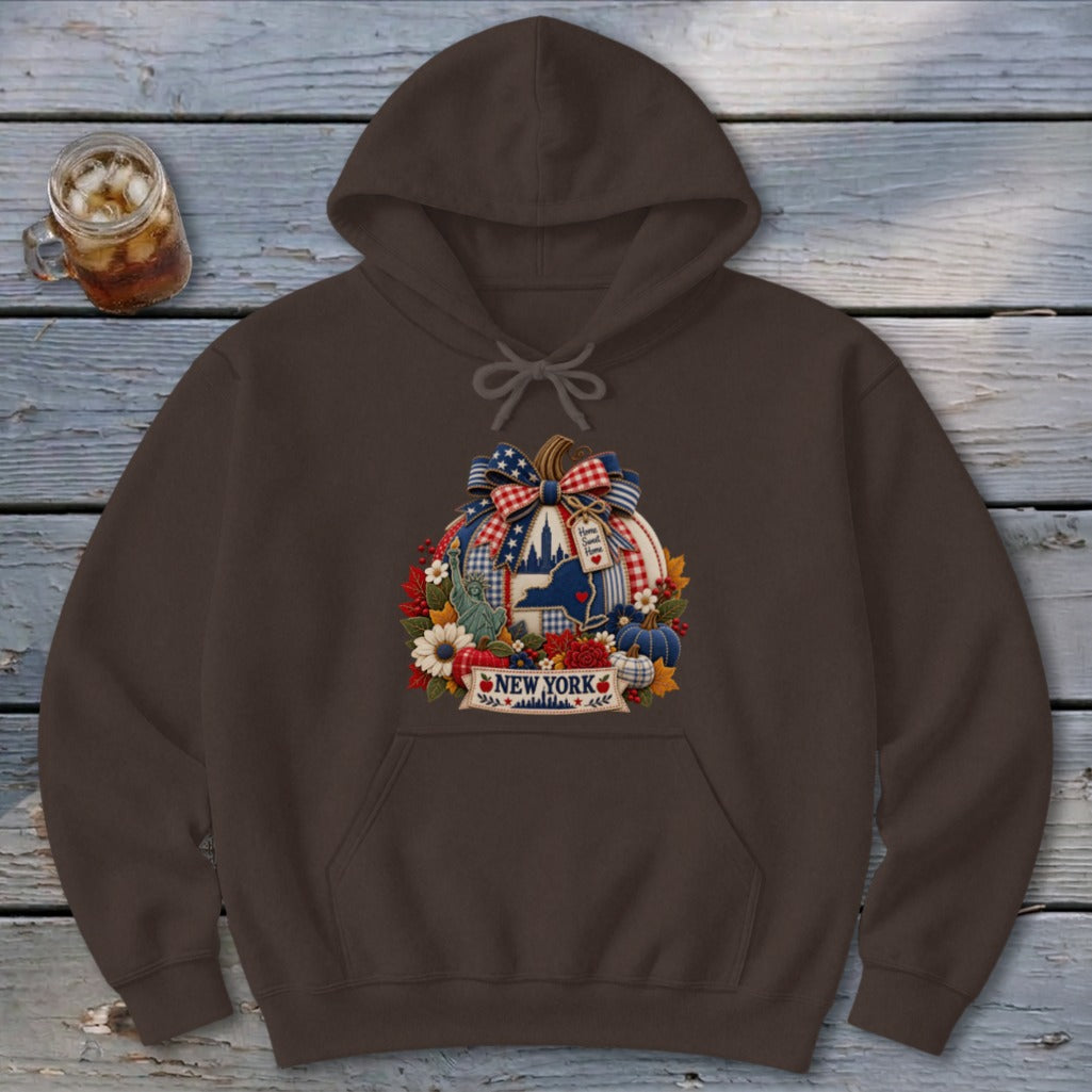 New York Faux Patchwork Pumpkin Hoodie