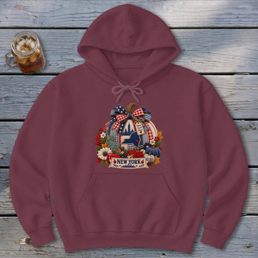 New York Faux Patchwork Pumpkin Hoodie