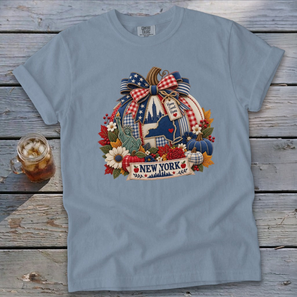New York Faux Patchwork Pumpkin Signature Tee