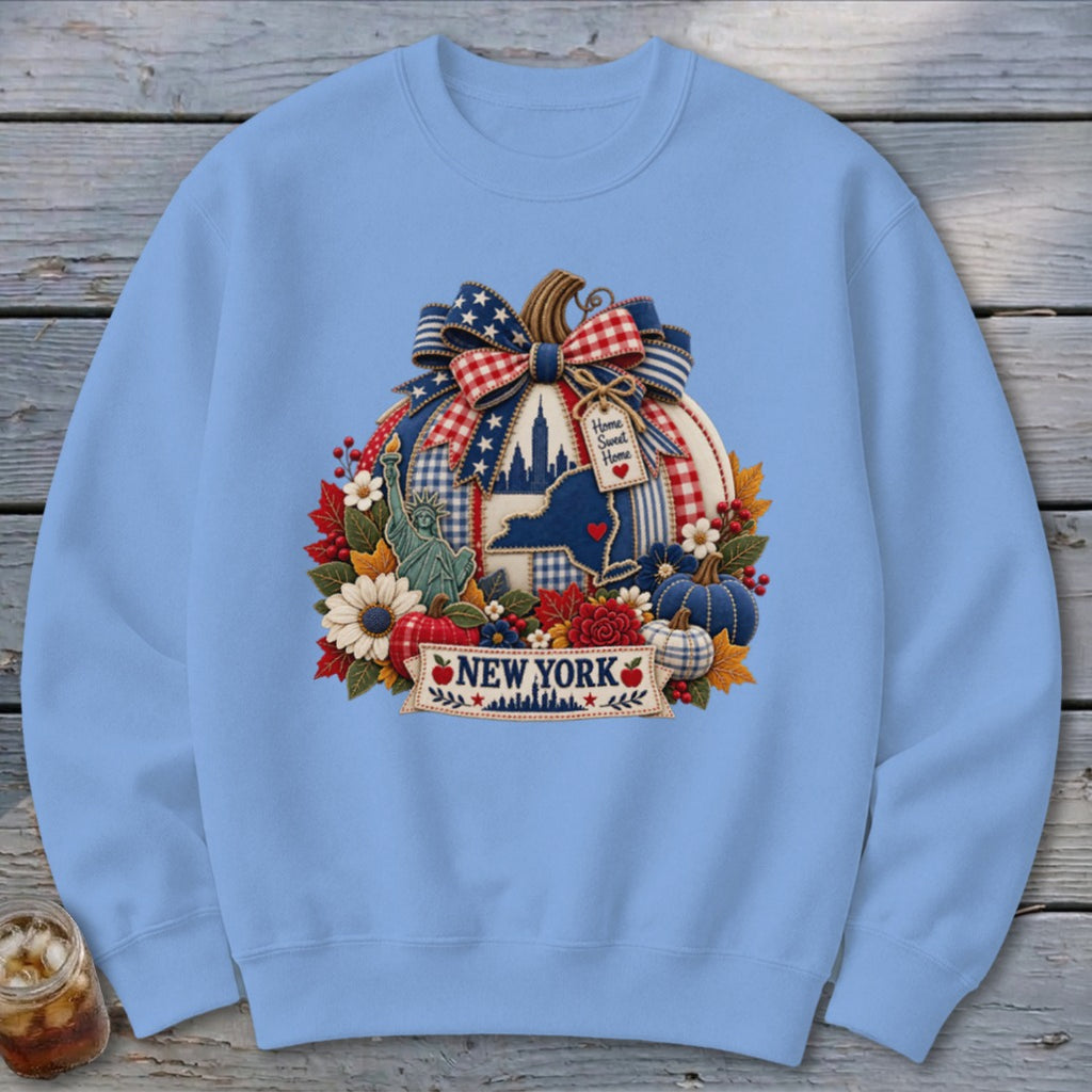 New York Faux Patchwork Pumpkin Sweatshirt