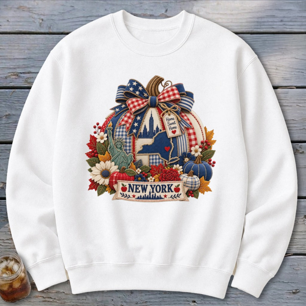 New York Faux Patchwork Pumpkin Sweatshirt