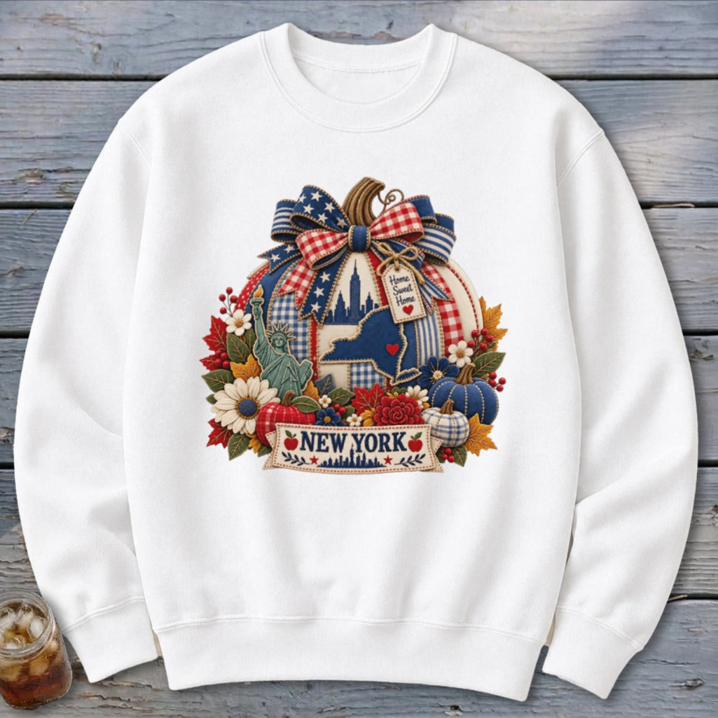 New York Faux Patchwork Pumpkin Sweatshirt