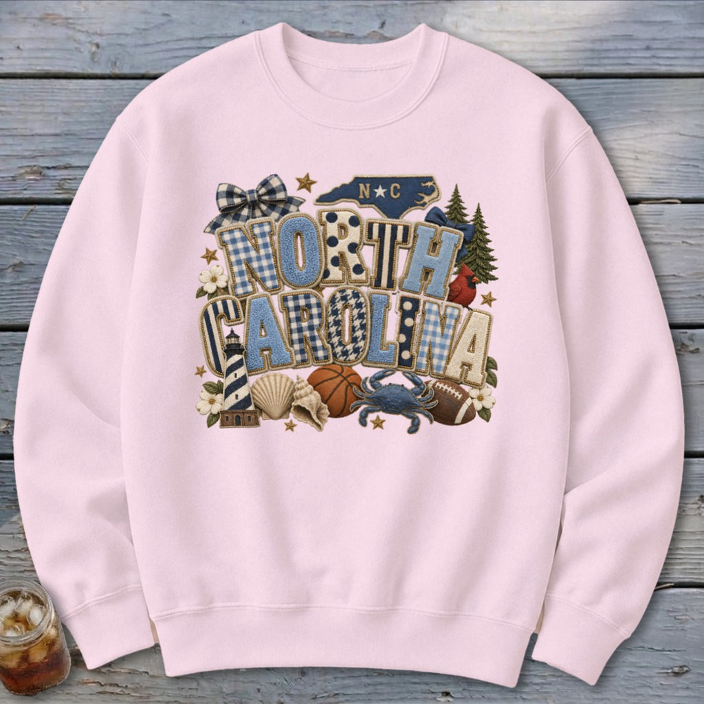North Carolina Faux Chenille Fall Patch Sweatshirt
