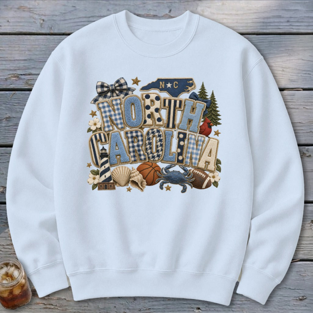 North Carolina Faux Chenille Fall Patch Sweatshirt