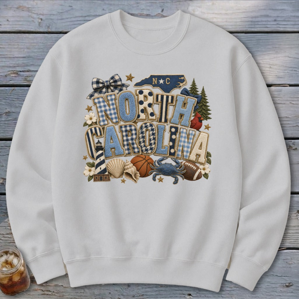 North Carolina Faux Chenille Fall Patch Sweatshirt
