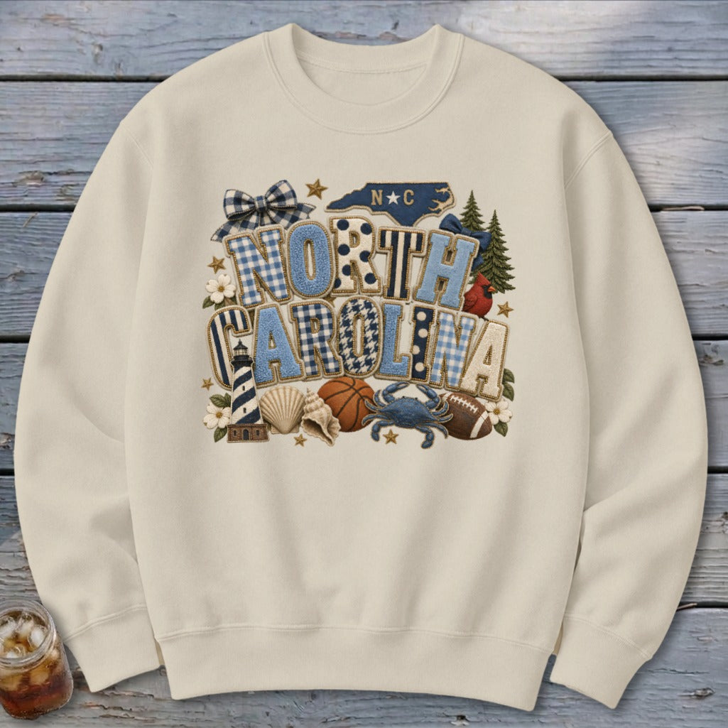 North Carolina Faux Chenille Fall Patch Sweatshirt