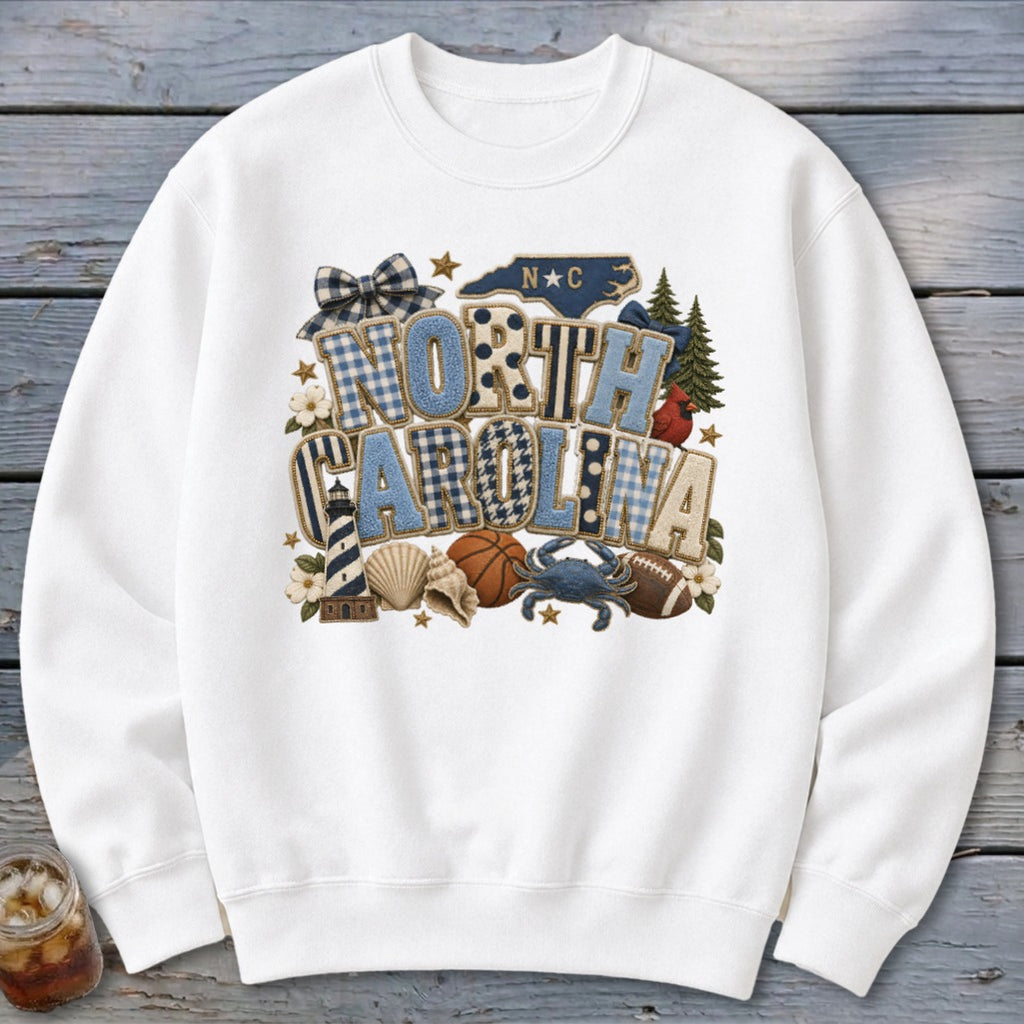 North Carolina Faux Chenille Fall Patch Sweatshirt
