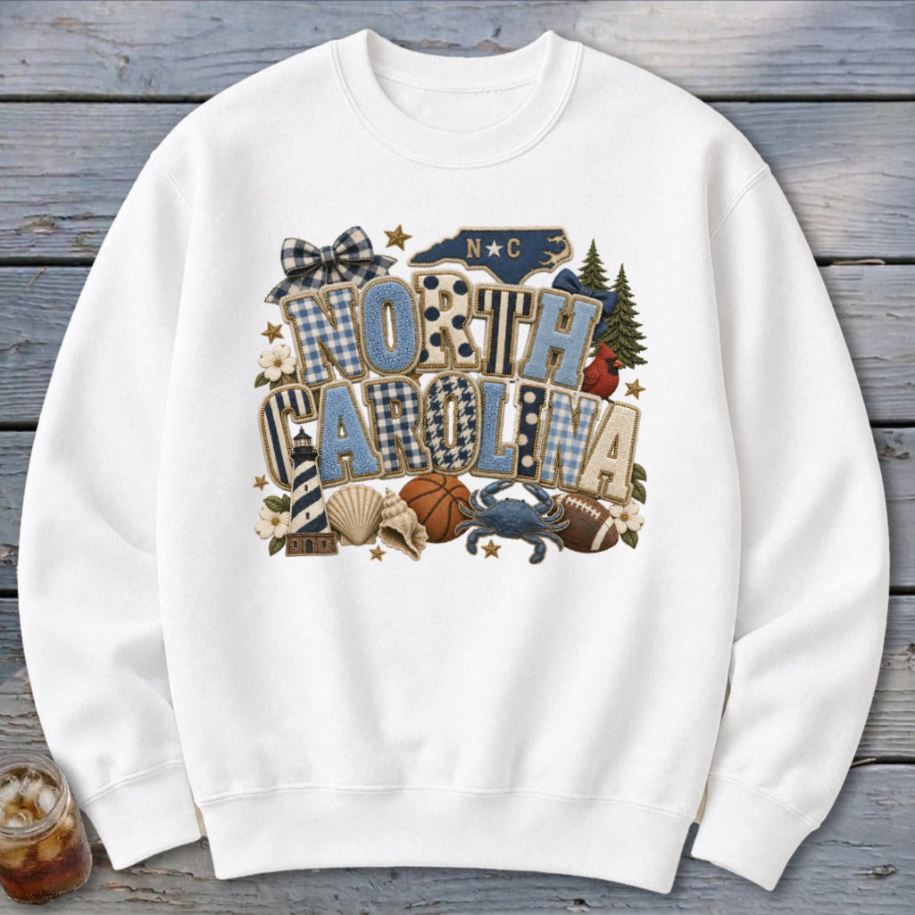 North Carolina Faux Chenille Fall Patch Sweatshirt