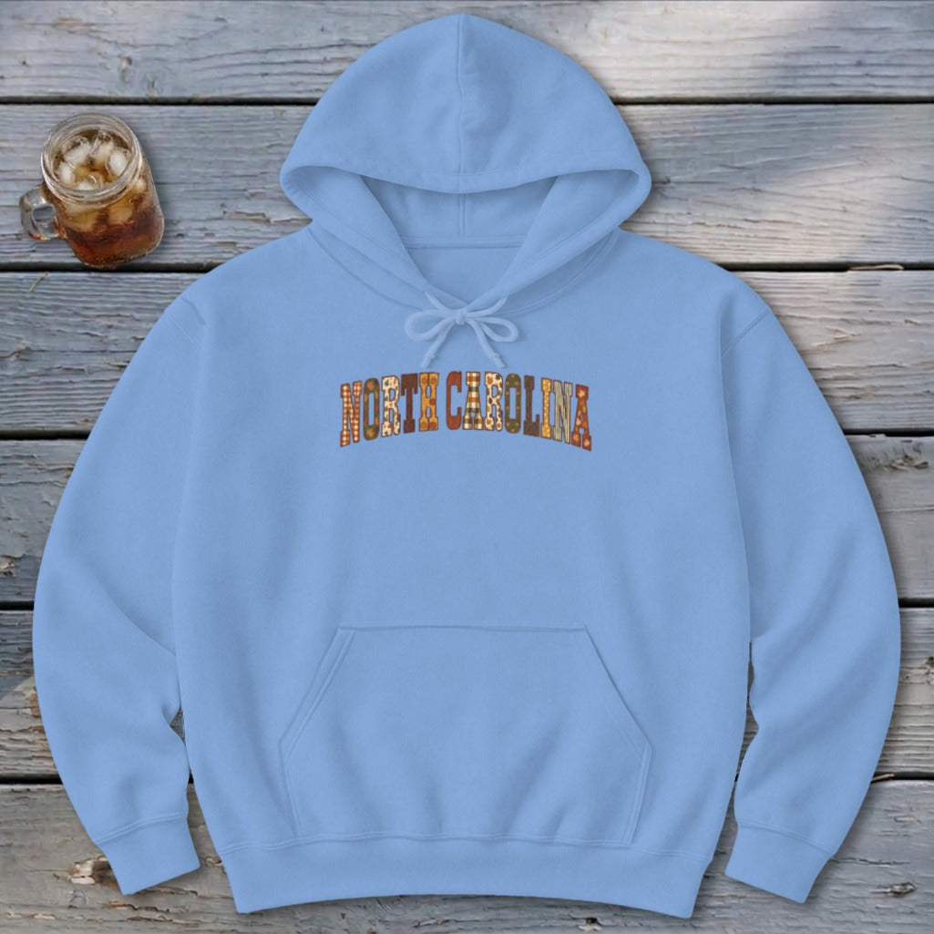 North Carolina Faux Embroidery Letters Hoodie