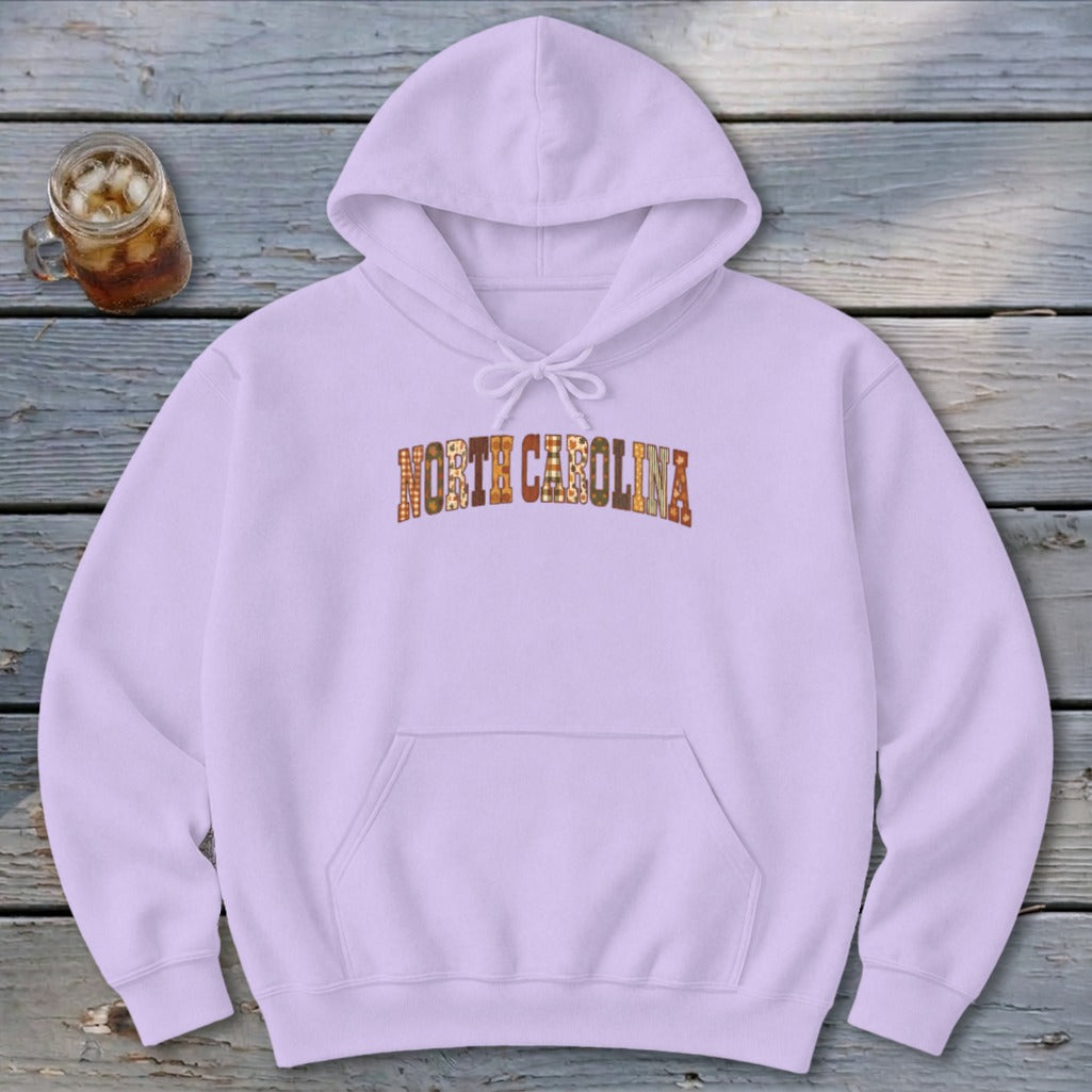 North Carolina Faux Embroidery Letters Hoodie
