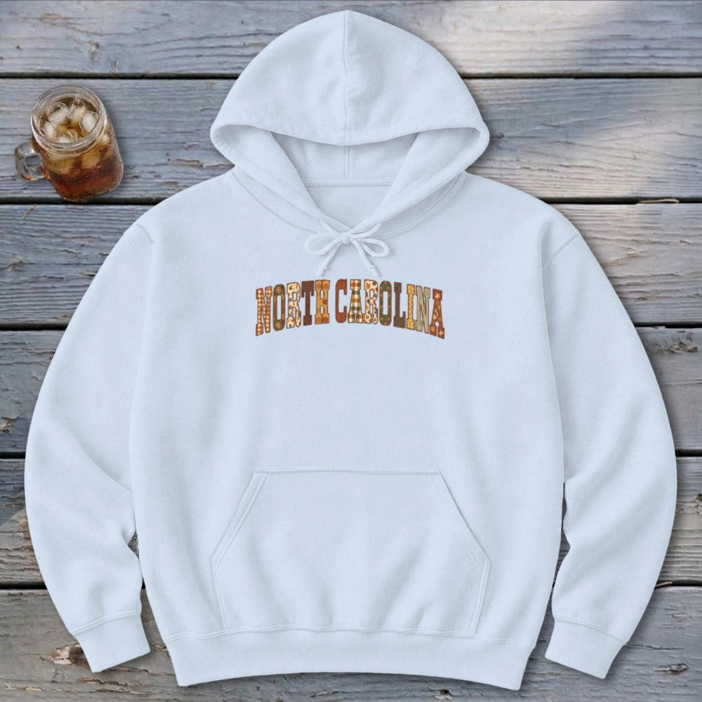 North Carolina Faux Embroidery Letters Hoodie