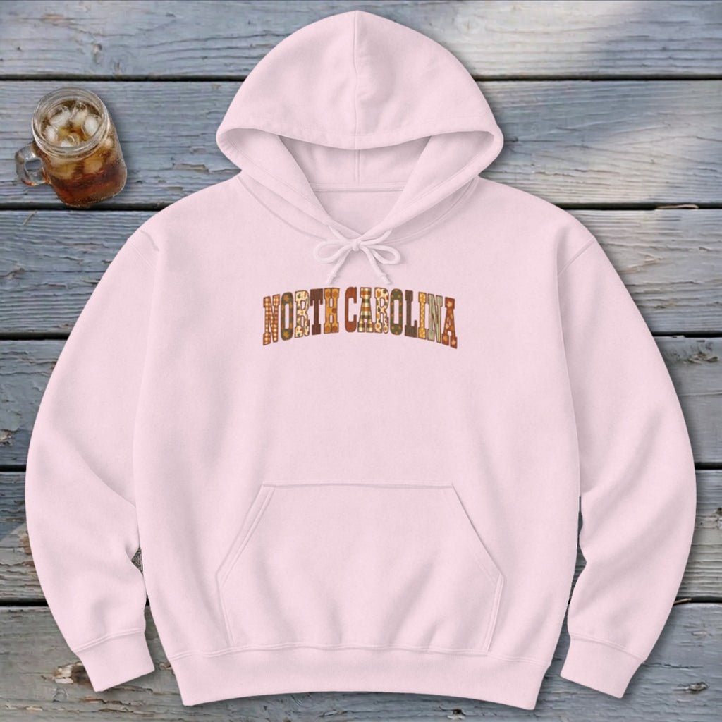 North Carolina Faux Embroidery Letters Hoodie