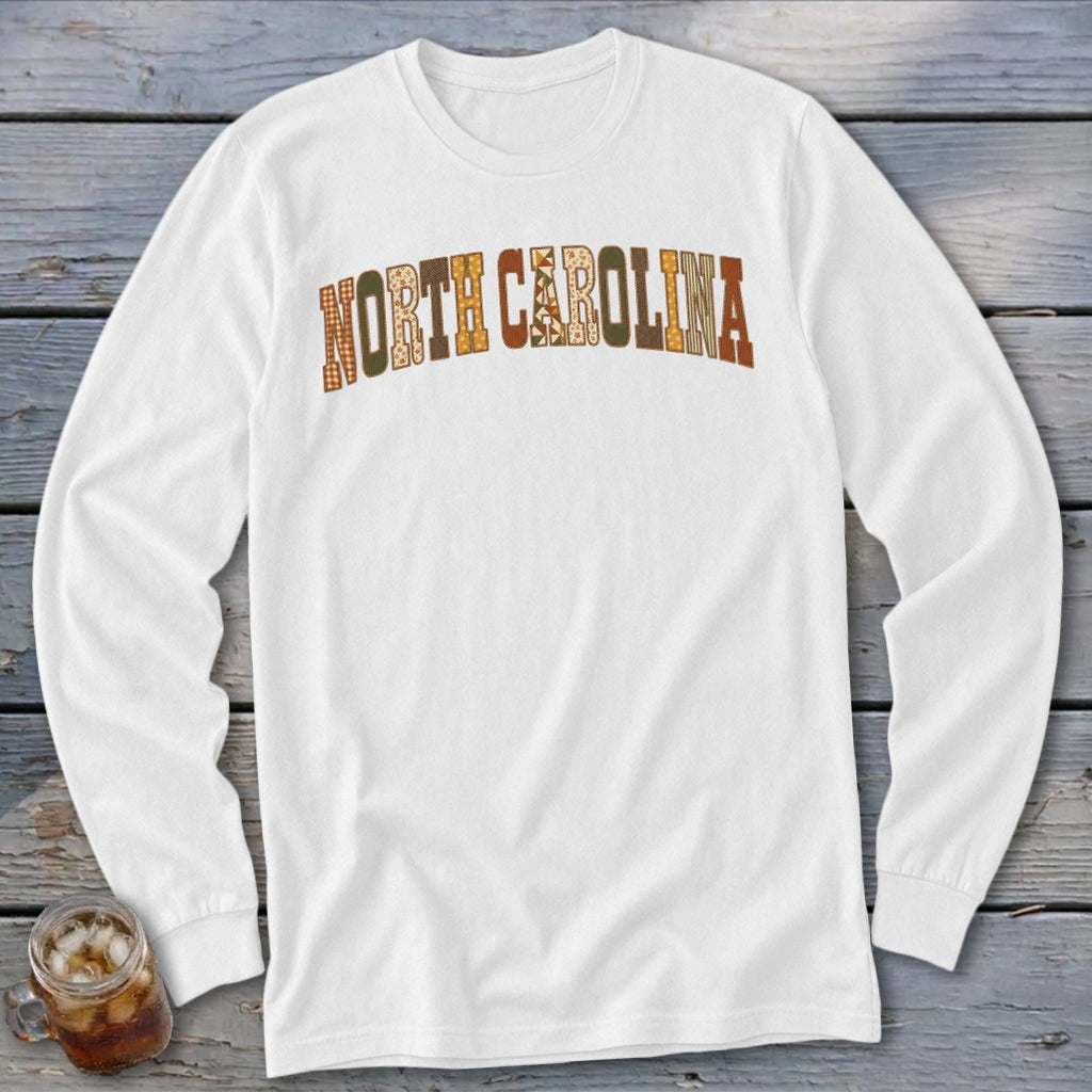 North Carolina Faux Embroidery Letters Long Sleeve Tee