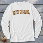 North Carolina Faux Embroidery Letters Long Sleeve Tee