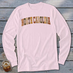 North Carolina Faux Embroidery Letters Long Sleeve Tee