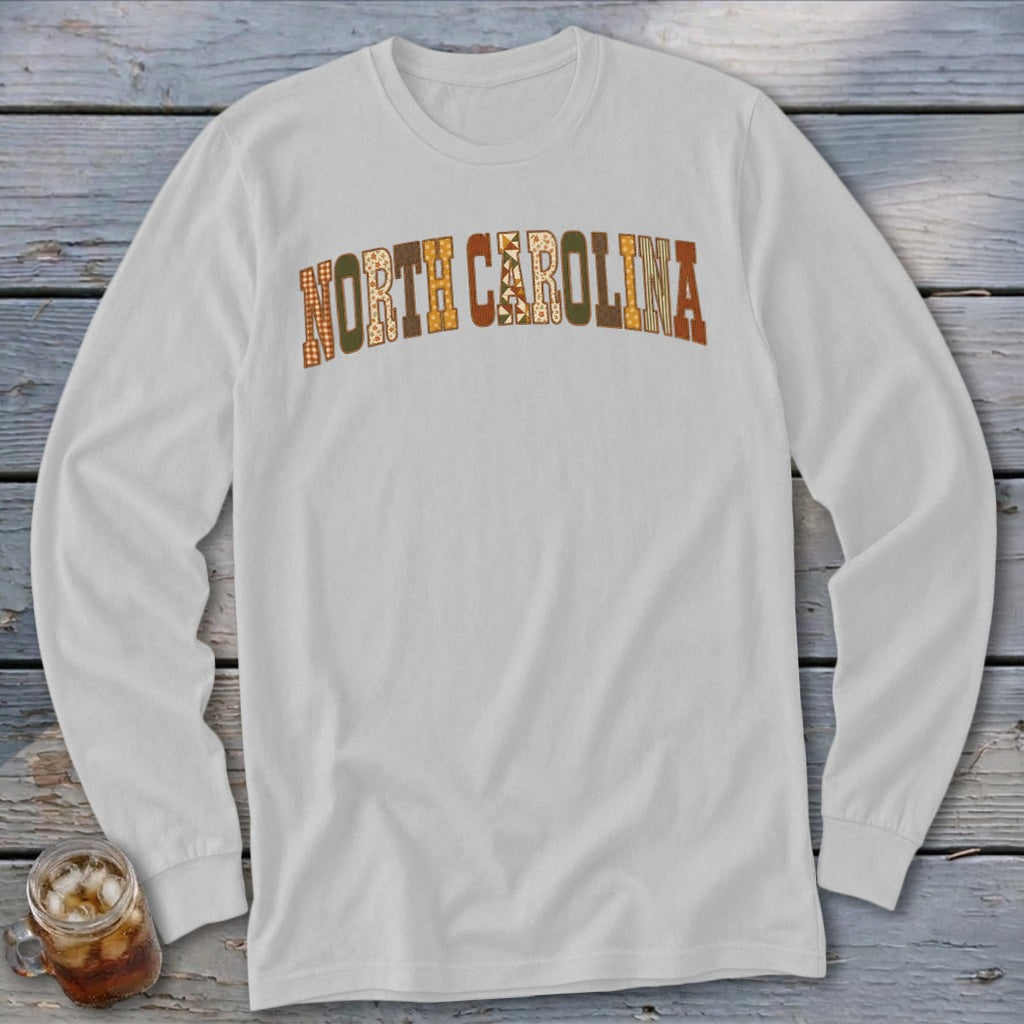 North Carolina Faux Embroidery Letters Long Sleeve Tee