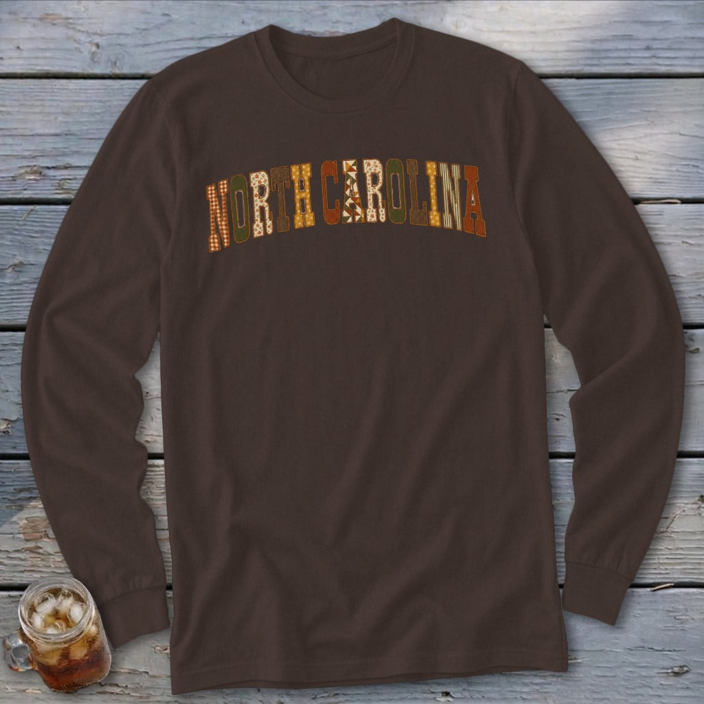 North Carolina Faux Embroidery Letters Long Sleeve Tee