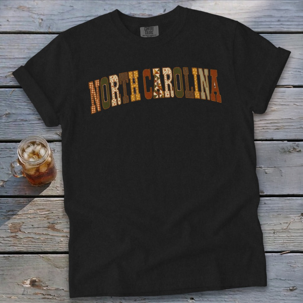 North Carolina Faux Embroidery Letters Signature Tee