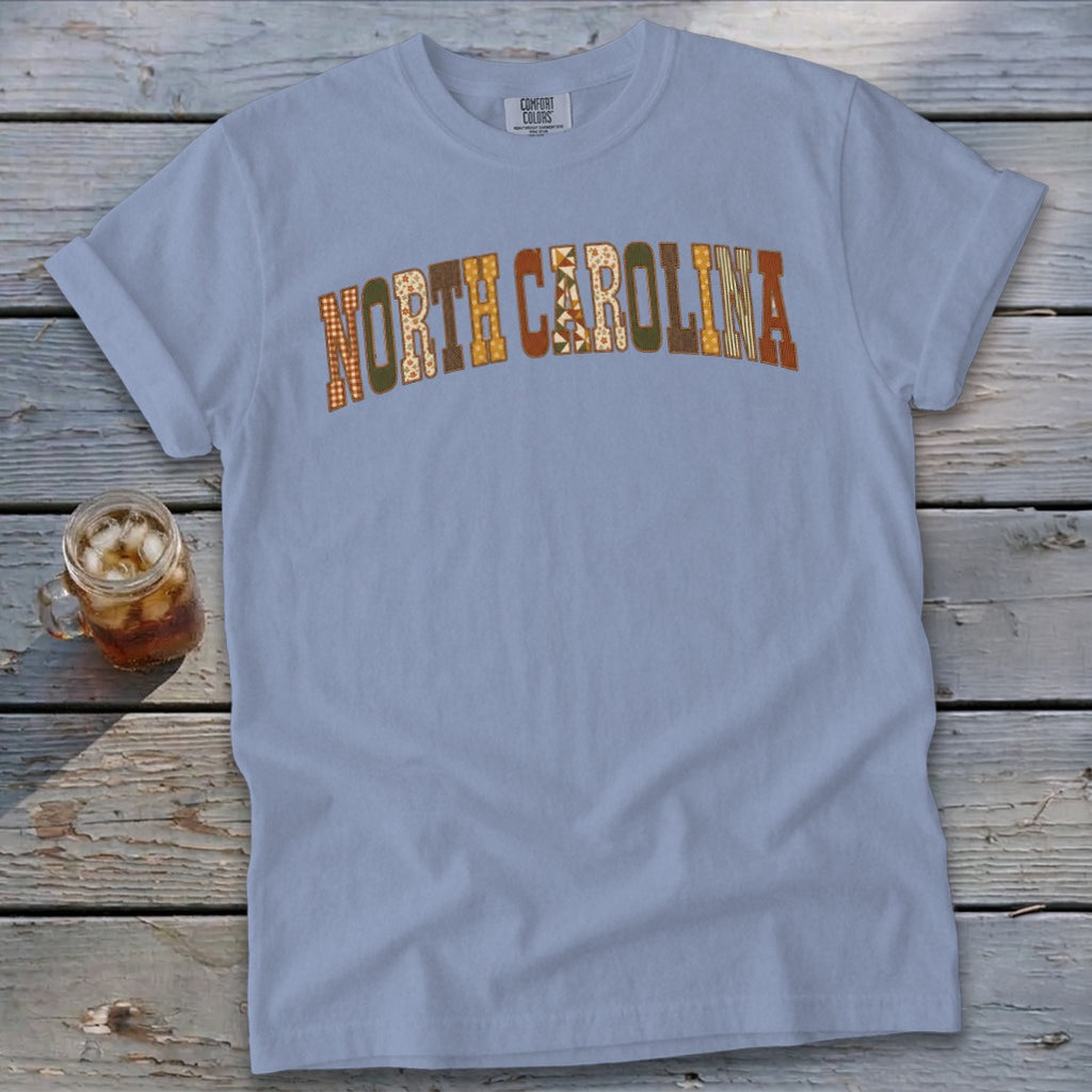North Carolina Faux Embroidery Letters Signature Tee
