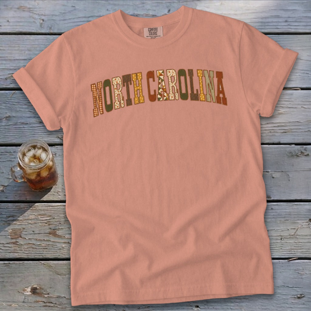 North Carolina Faux Embroidery Letters Signature Tee