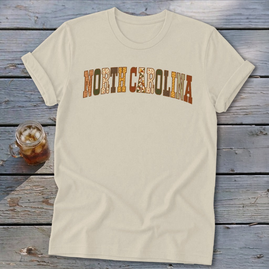 North Carolina Faux Embroidery Letters Softstyle Tee