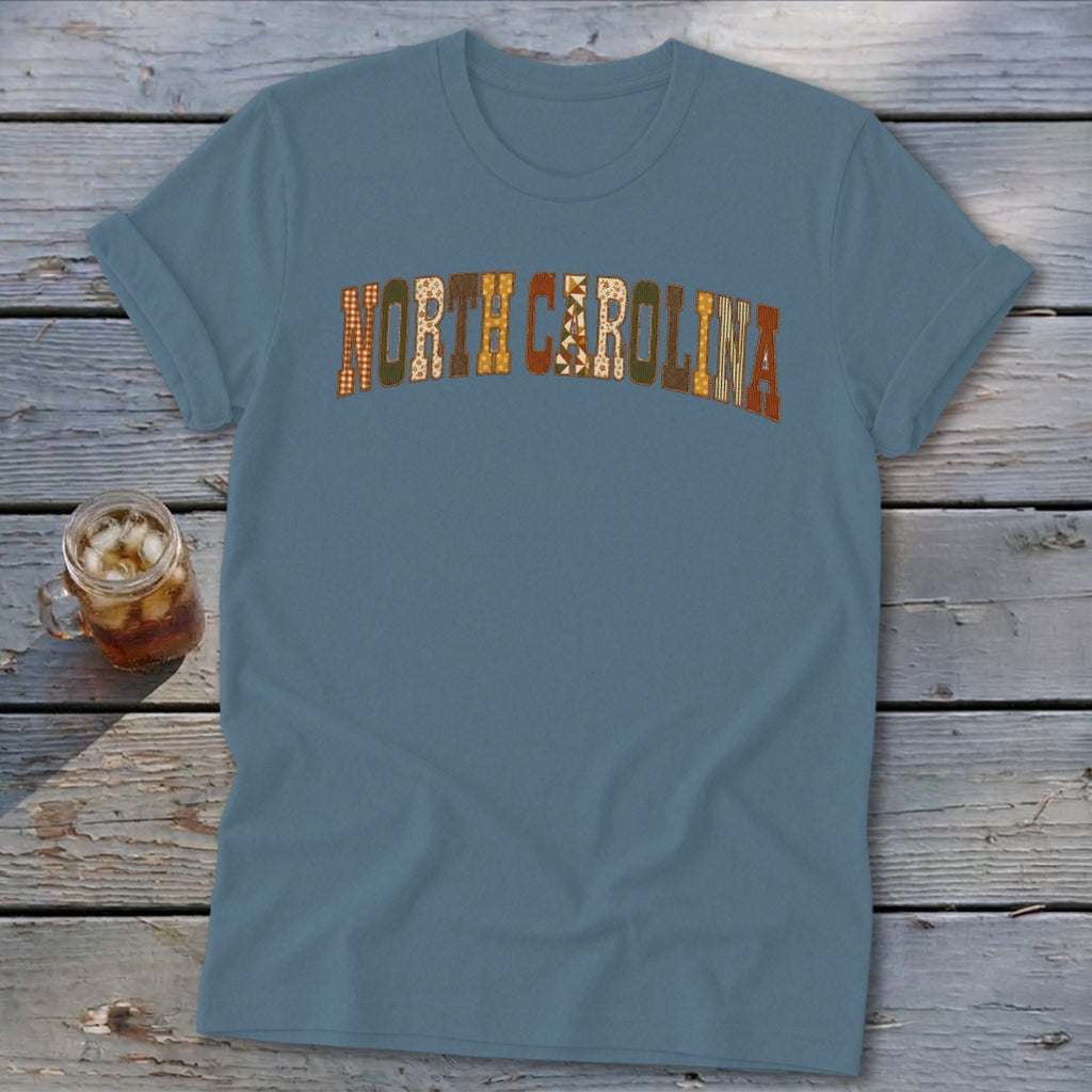 North Carolina Faux Embroidery Letters Softstyle Tee