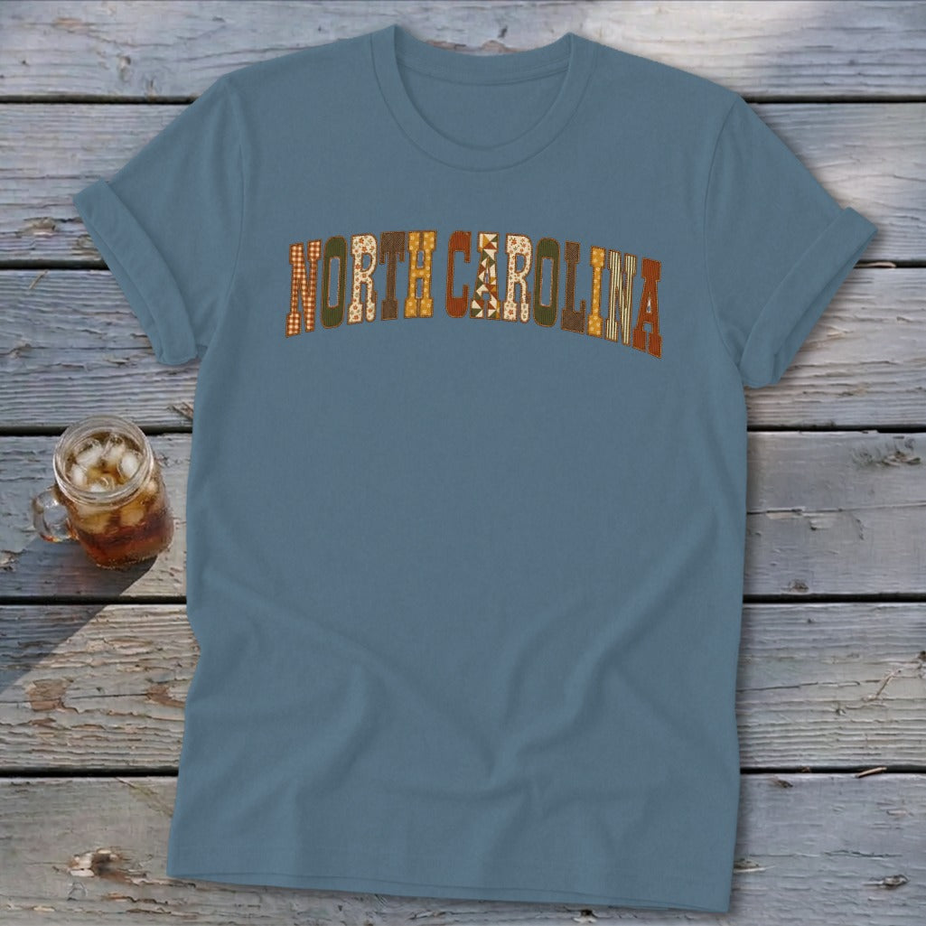 North Carolina Faux Embroidery Letters Softstyle Tee