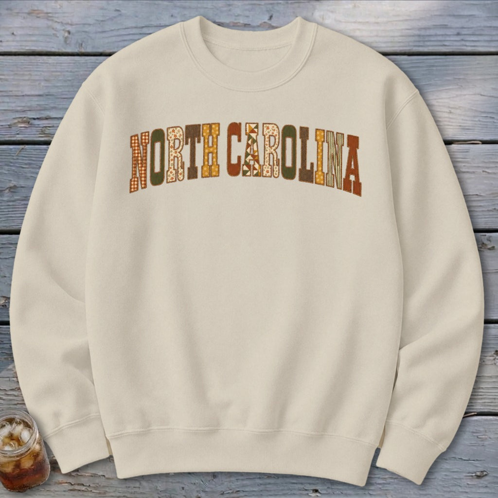 North Carolina Faux Embroidery Letters Sweatshirt