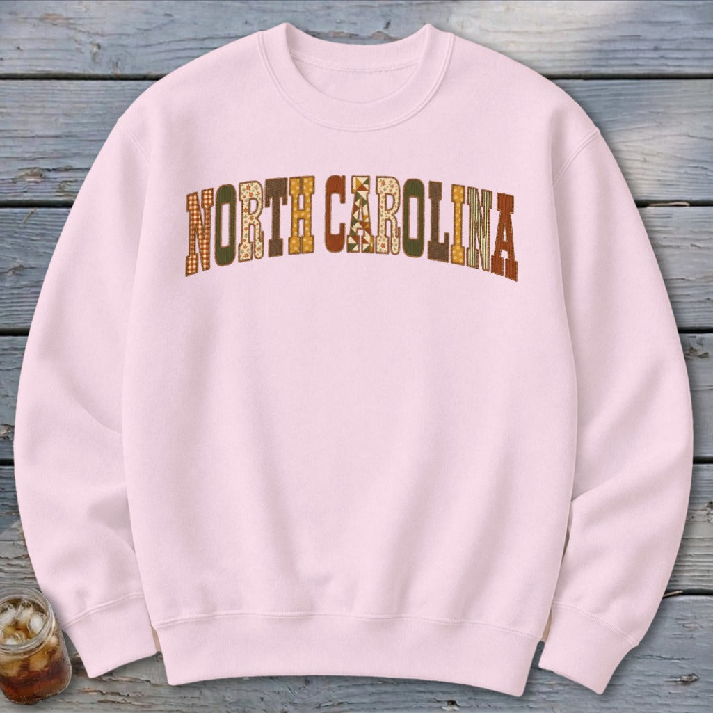 North Carolina Faux Embroidery Letters Sweatshirt