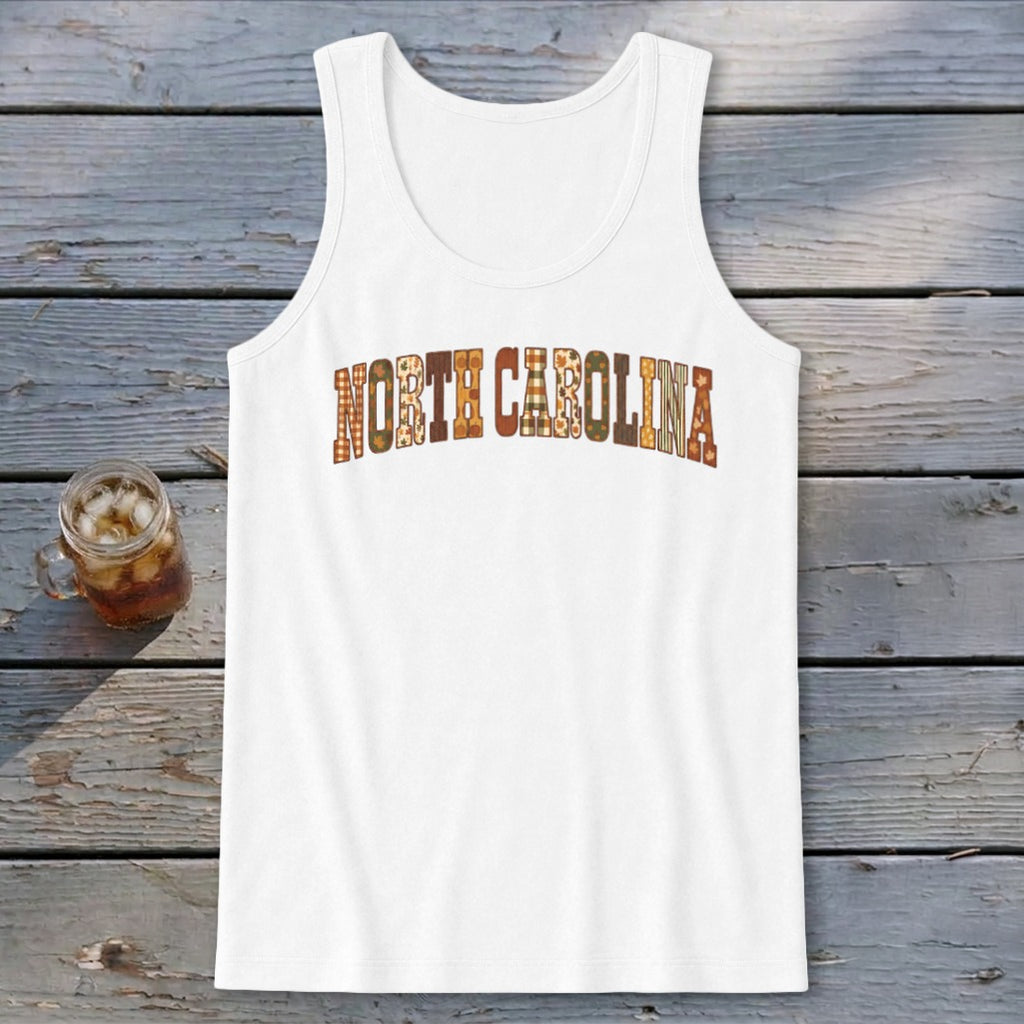 North Carolina Faux Embroidery Letters Tank Top