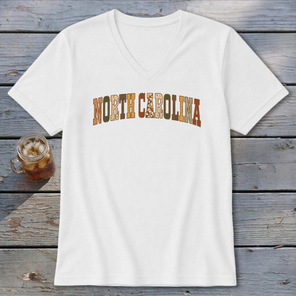 North Carolina Faux Embroidery Letters V-neck