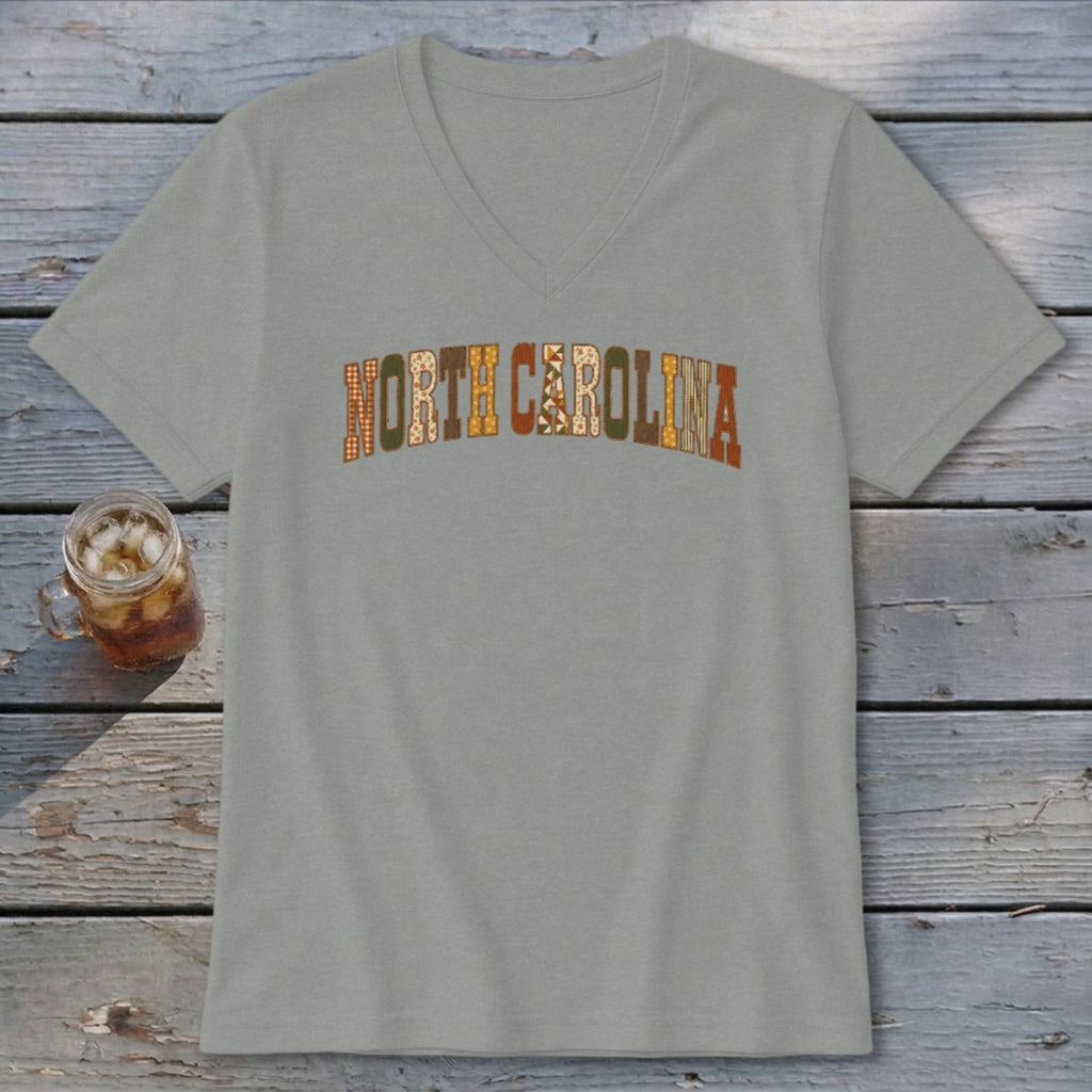 North Carolina Faux Embroidery Letters V-neck