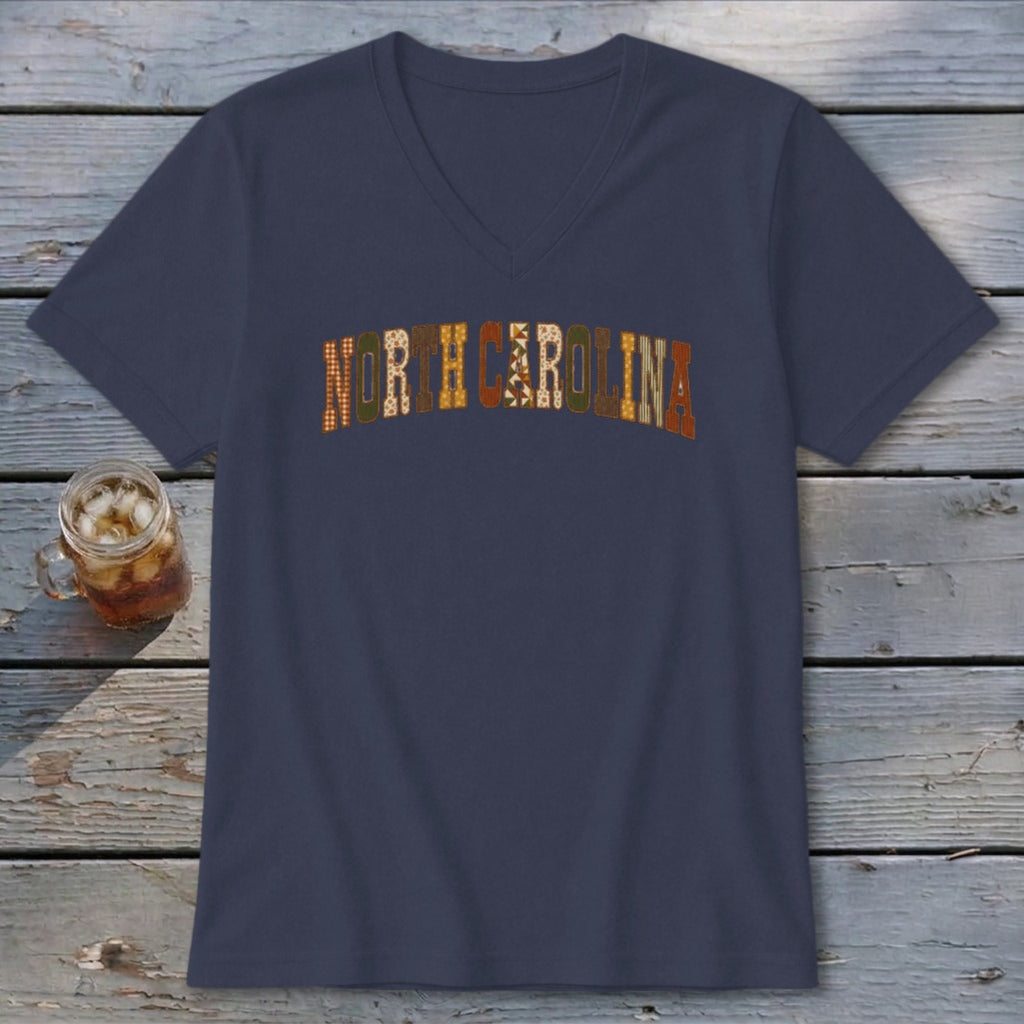 North Carolina Faux Embroidery Letters V-neck