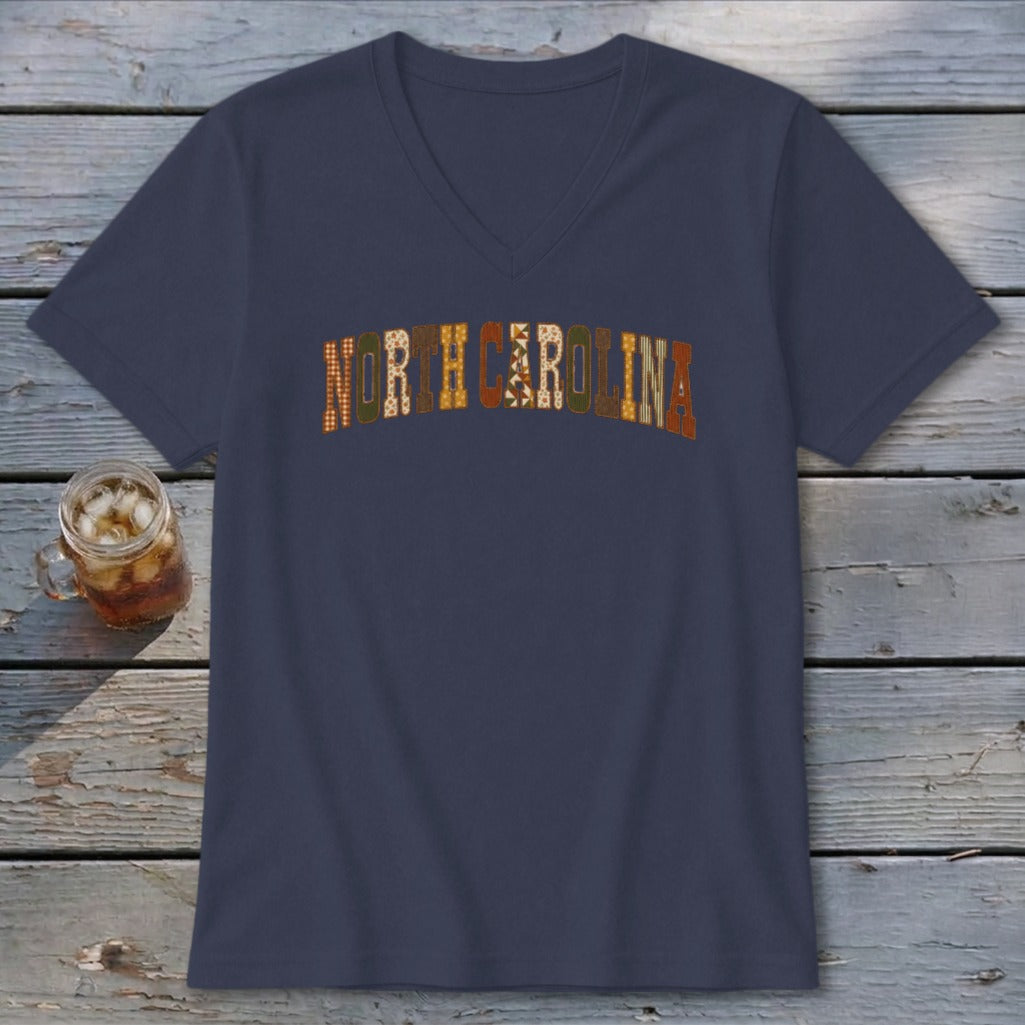 North Carolina Faux Embroidery Letters V-neck