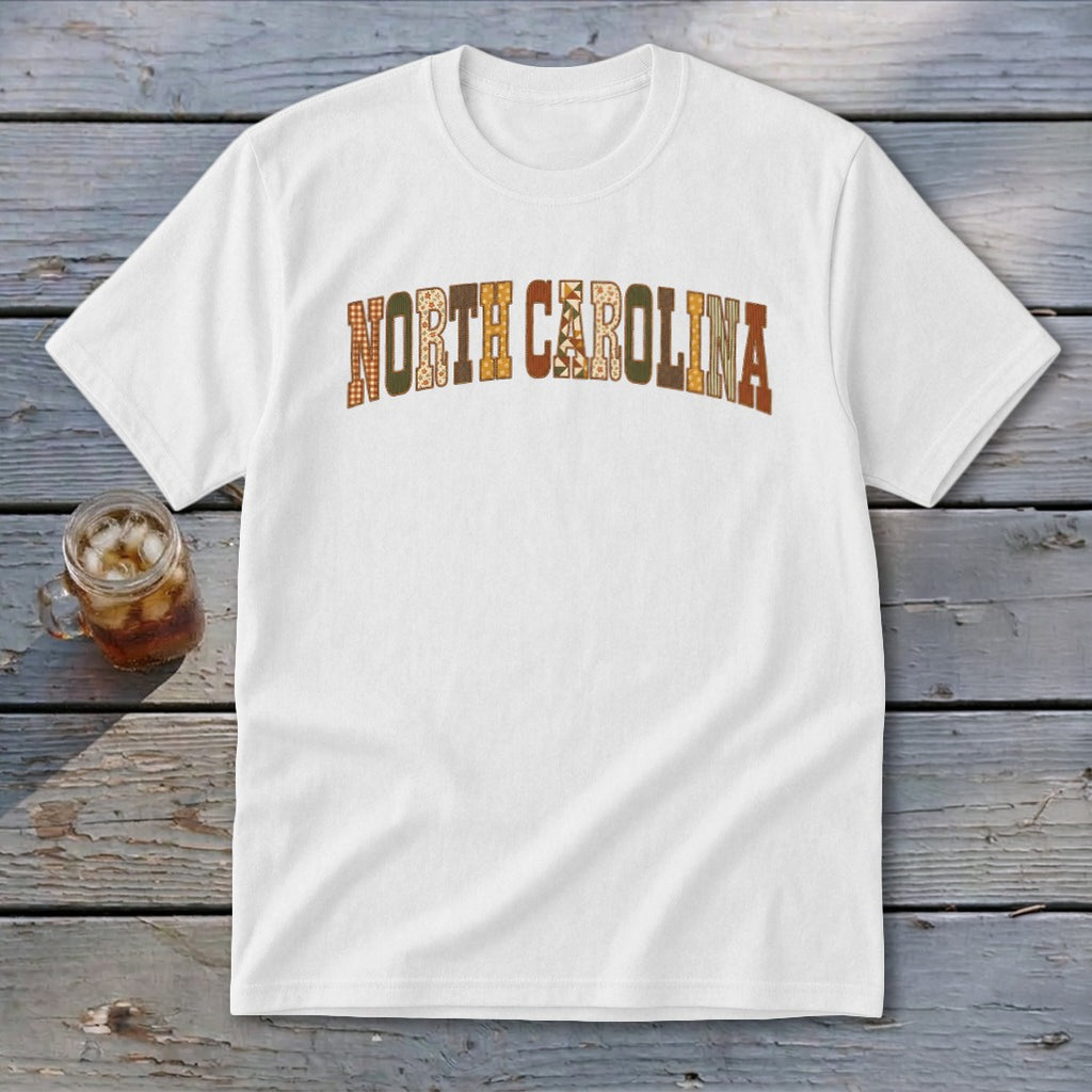 North Carolina Faux Embroidery Letters Youth Tee