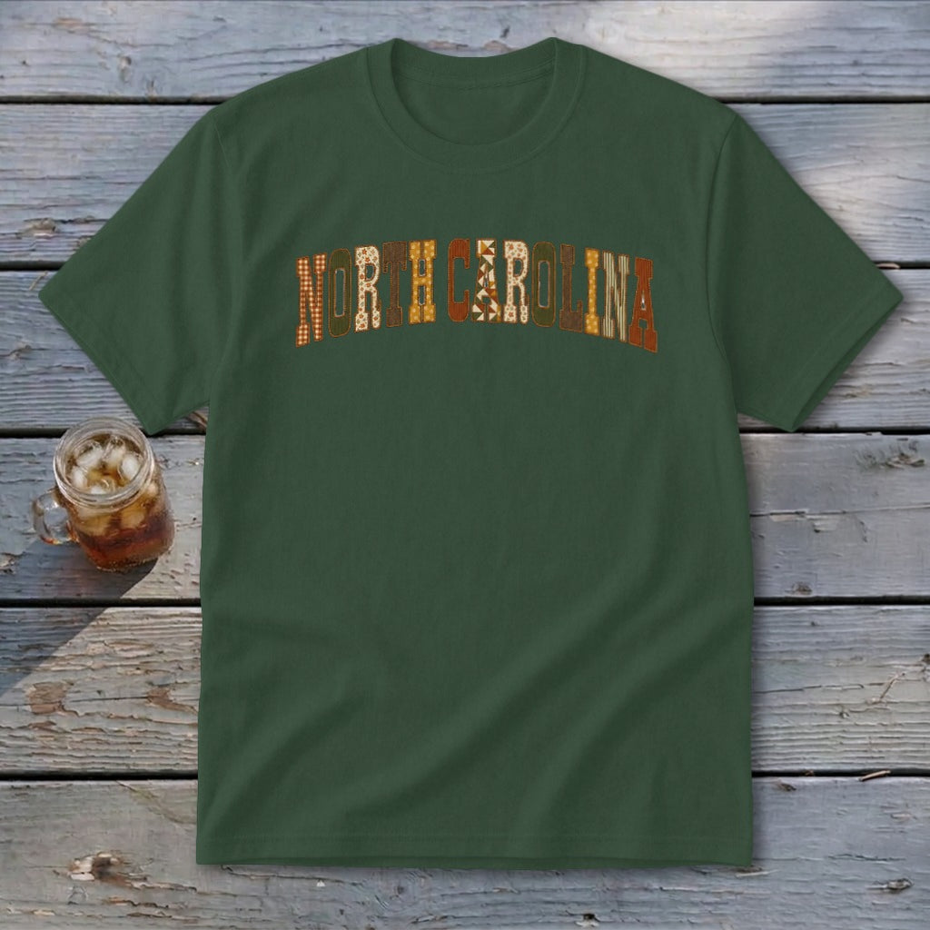 North Carolina Faux Embroidery Letters Youth Tee