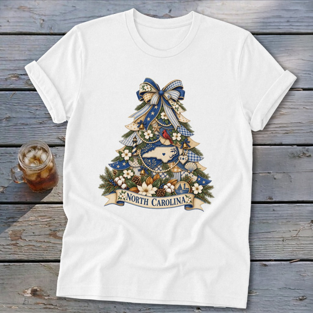 North Carolina Faux Patchwork Christmas Tree Softstyle Tee