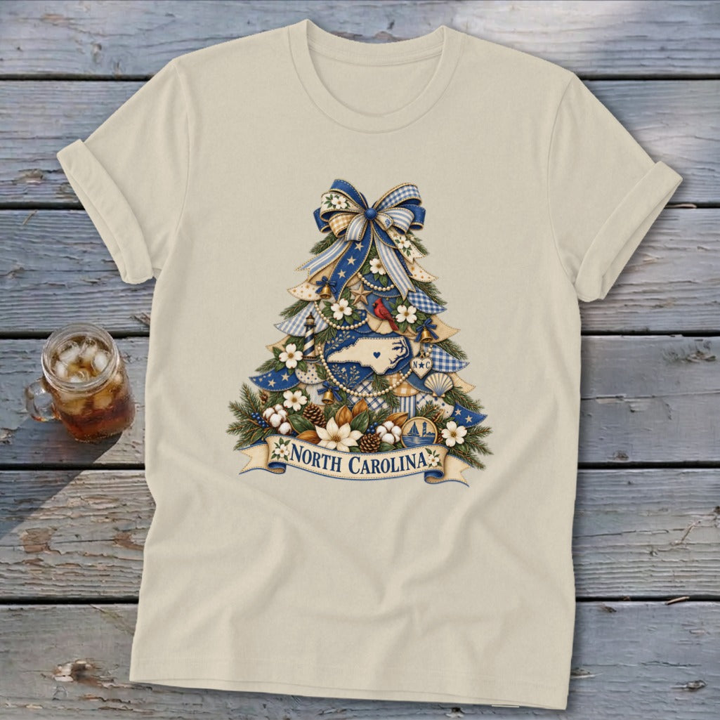 North Carolina Faux Patchwork Christmas Tree Softstyle Tee