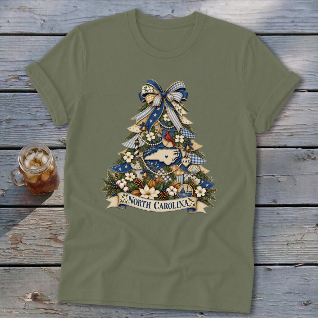 North Carolina Faux Patchwork Christmas Tree Softstyle Tee