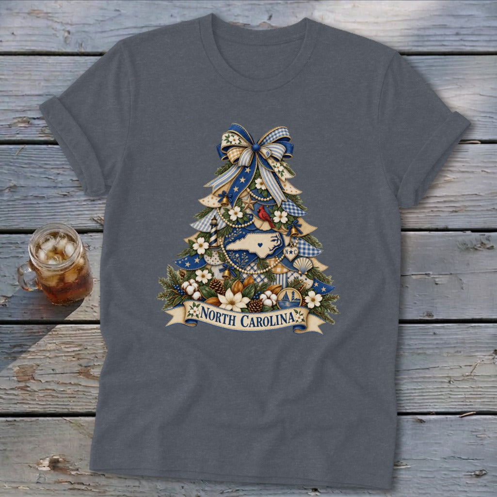 North Carolina Faux Patchwork Christmas Tree Softstyle Tee