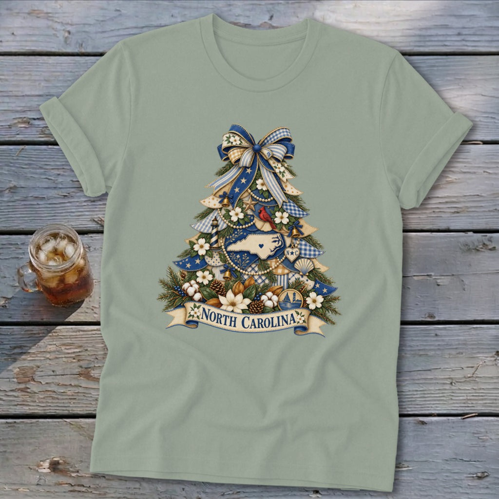 North Carolina Faux Patchwork Christmas Tree Softstyle Tee