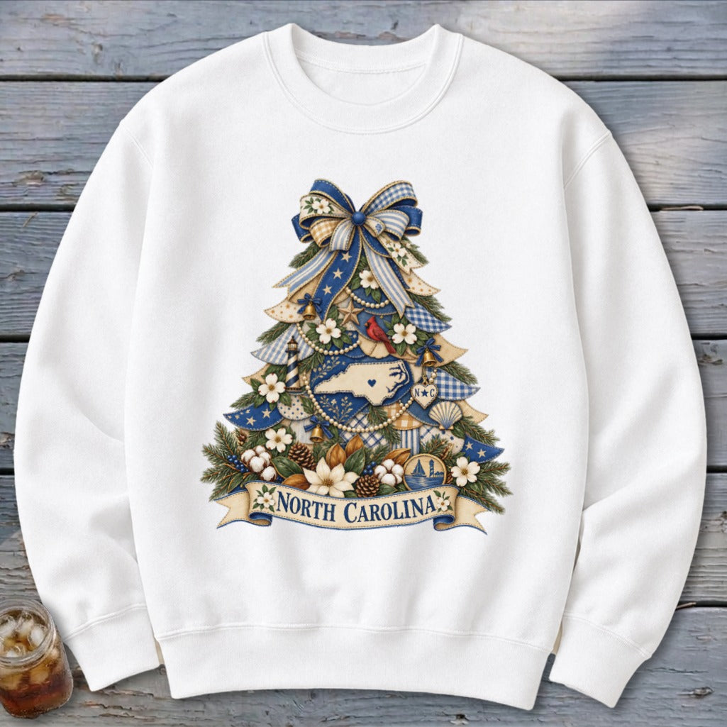 North Carolina Faux Patchwork Christmas Tree Sweatshirt