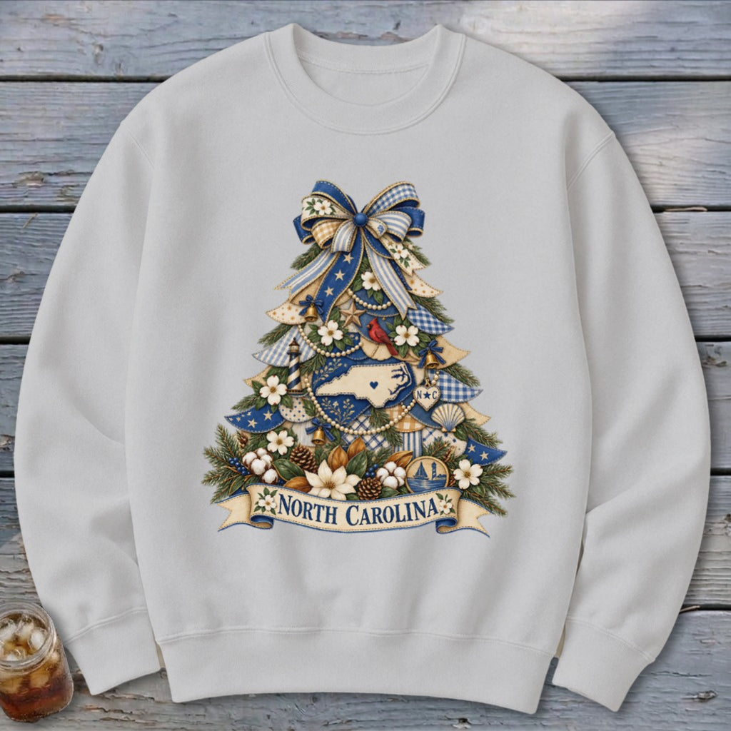 North Carolina Faux Patchwork Christmas Tree Sweatshirt