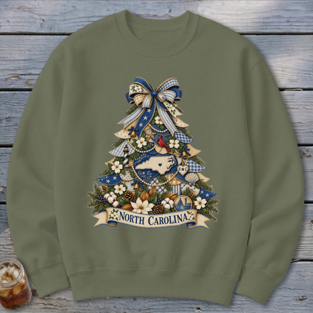 North Carolina Faux Patchwork Christmas Tree Sweatshirt