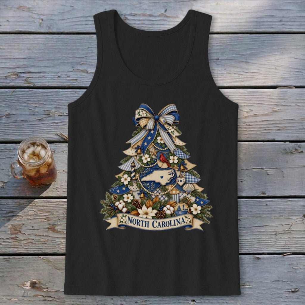 North Carolina Faux Patchwork Christmas Tree Tank Top