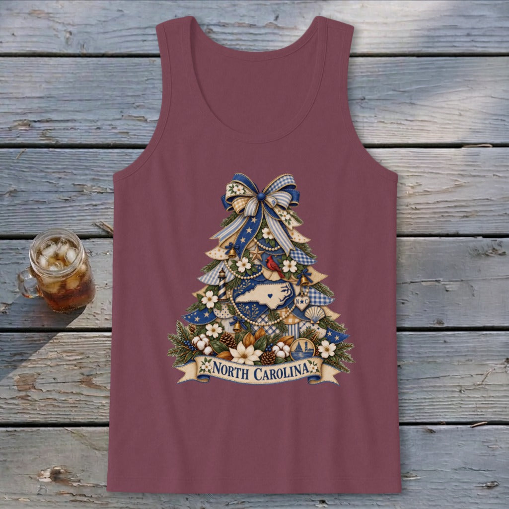 North Carolina Faux Patchwork Christmas Tree Tank Top
