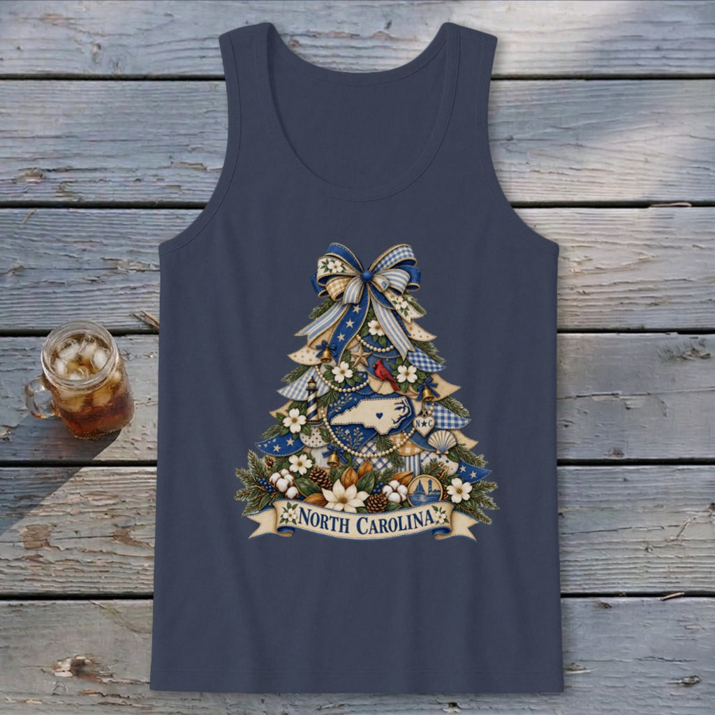 North Carolina Faux Patchwork Christmas Tree Tank Top