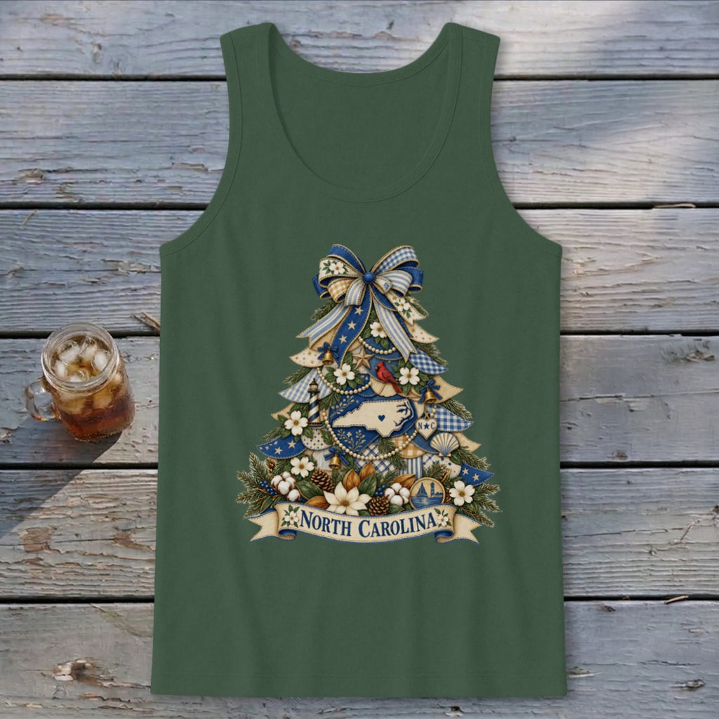 North Carolina Faux Patchwork Christmas Tree Tank Top