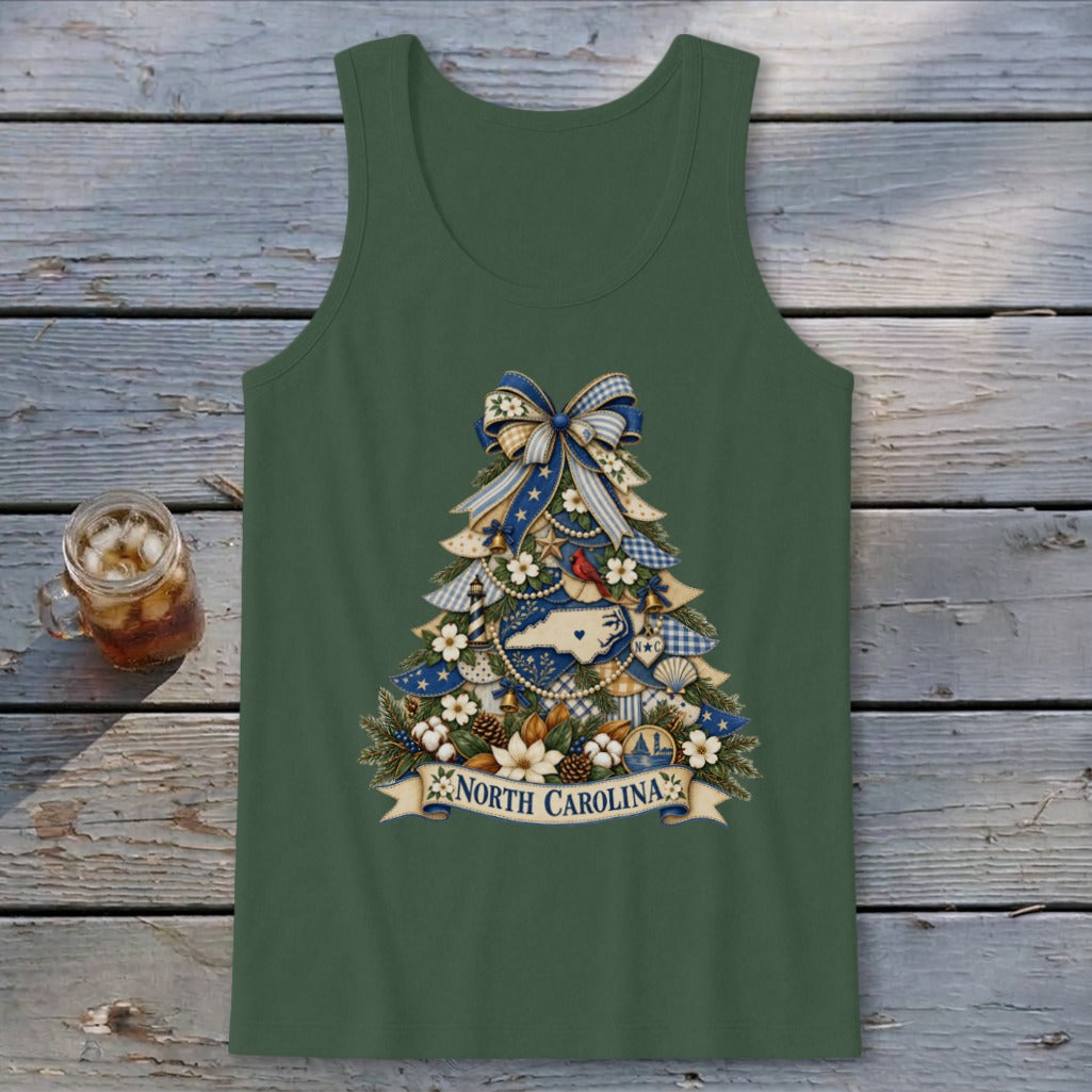 North Carolina Faux Patchwork Christmas Tree Tank Top