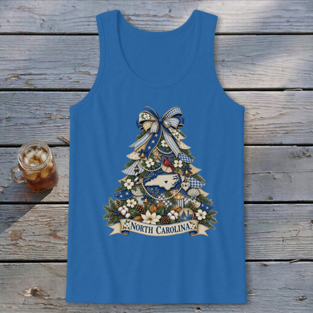 North Carolina Faux Patchwork Christmas Tree Tank Top